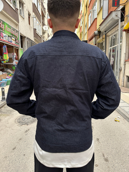 Polo Yaka Çelik Fermuarlı Lacivert Ceket