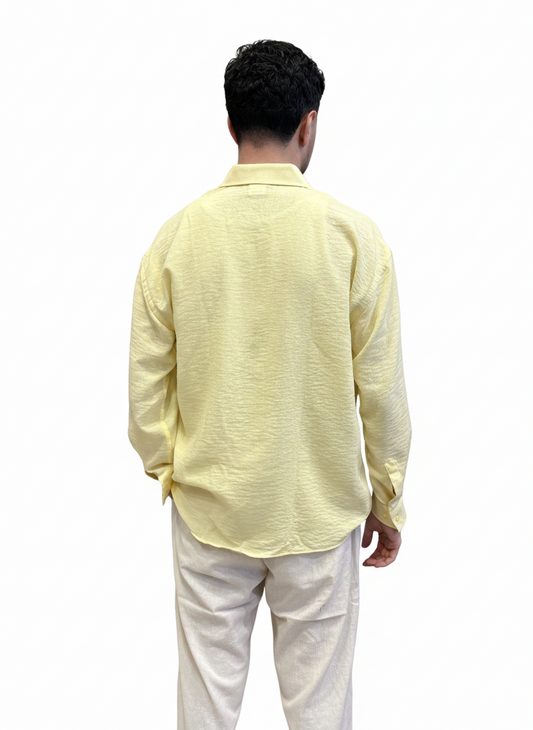 Keten Sarı Erkek Gömlek