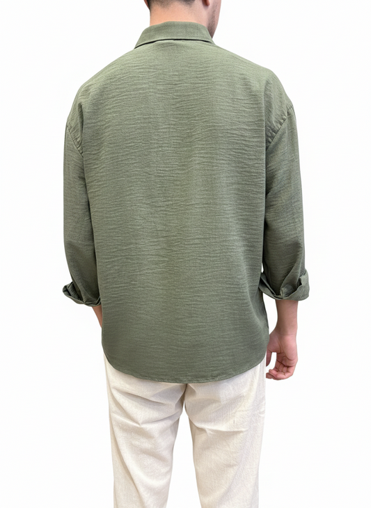Keten Çağla Yeşili Erkek Gömlek