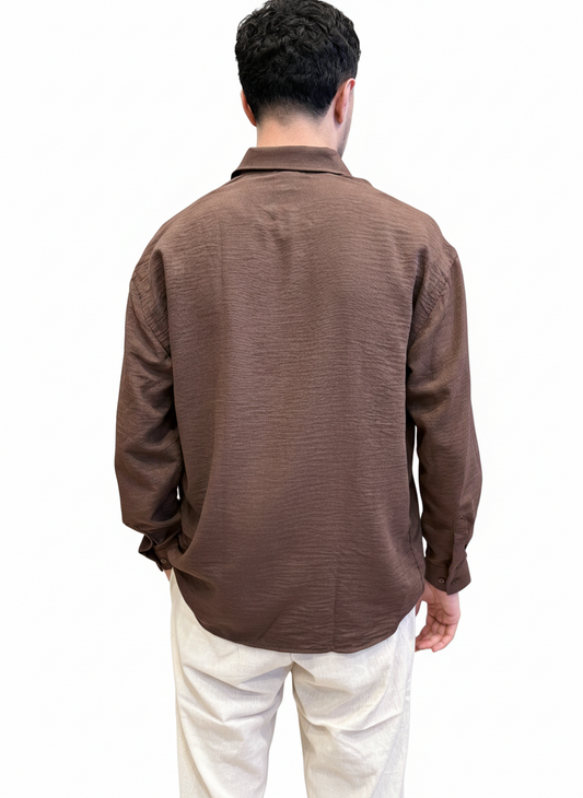 Keten Kahve Erkek Gömlek