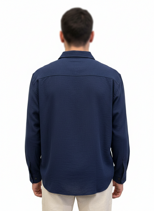 Keten Lacivert Erkek Gömlek