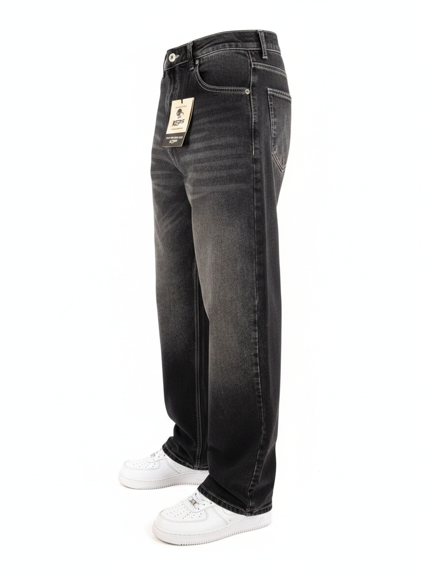 Double Baggy Kot Pantolon Siyah Yıkama
