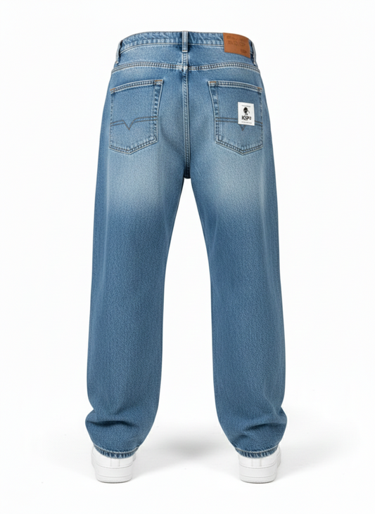 Double Baggy Mavi Kot Pantolon