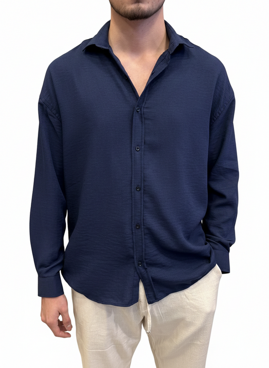 Keten Lacivert Erkek Gömlek