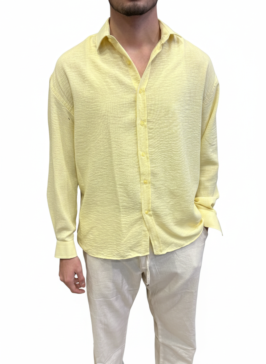Keten Sarı Erkek Gömlek