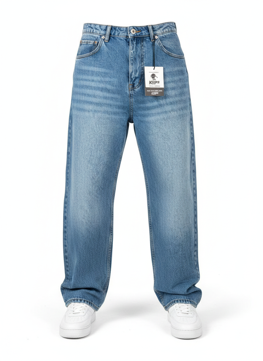 Double Baggy Mavi Kot Pantolon