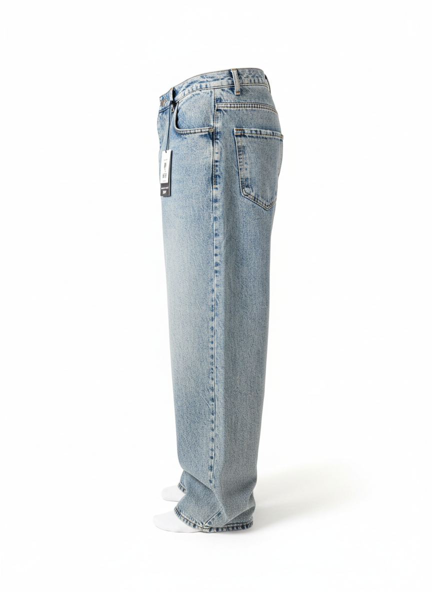 Double Baggy Mavi Kar Yıkama Kot Pantolon