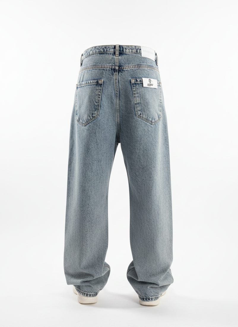 Double Baggy Mavi Kar Yıkama Kot Pantolon