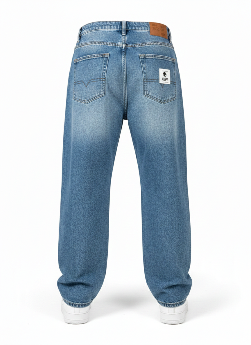 Double Baggy Mavi Kot Pantolon