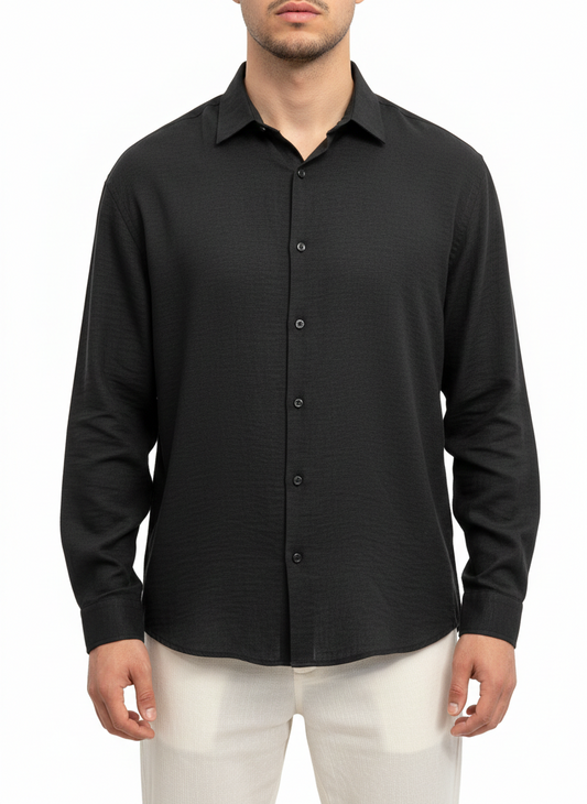 Keten Siyah Erkek Gömlek